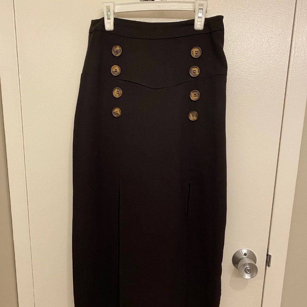 Black Button Midi Skirt